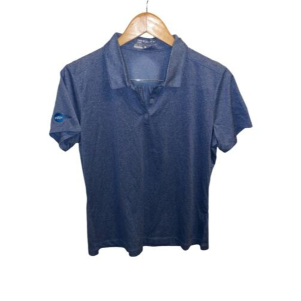 Nike Golf Sport Dri Fit Heather Blue Polo Shirt Logo Right Sleeve Womens Large